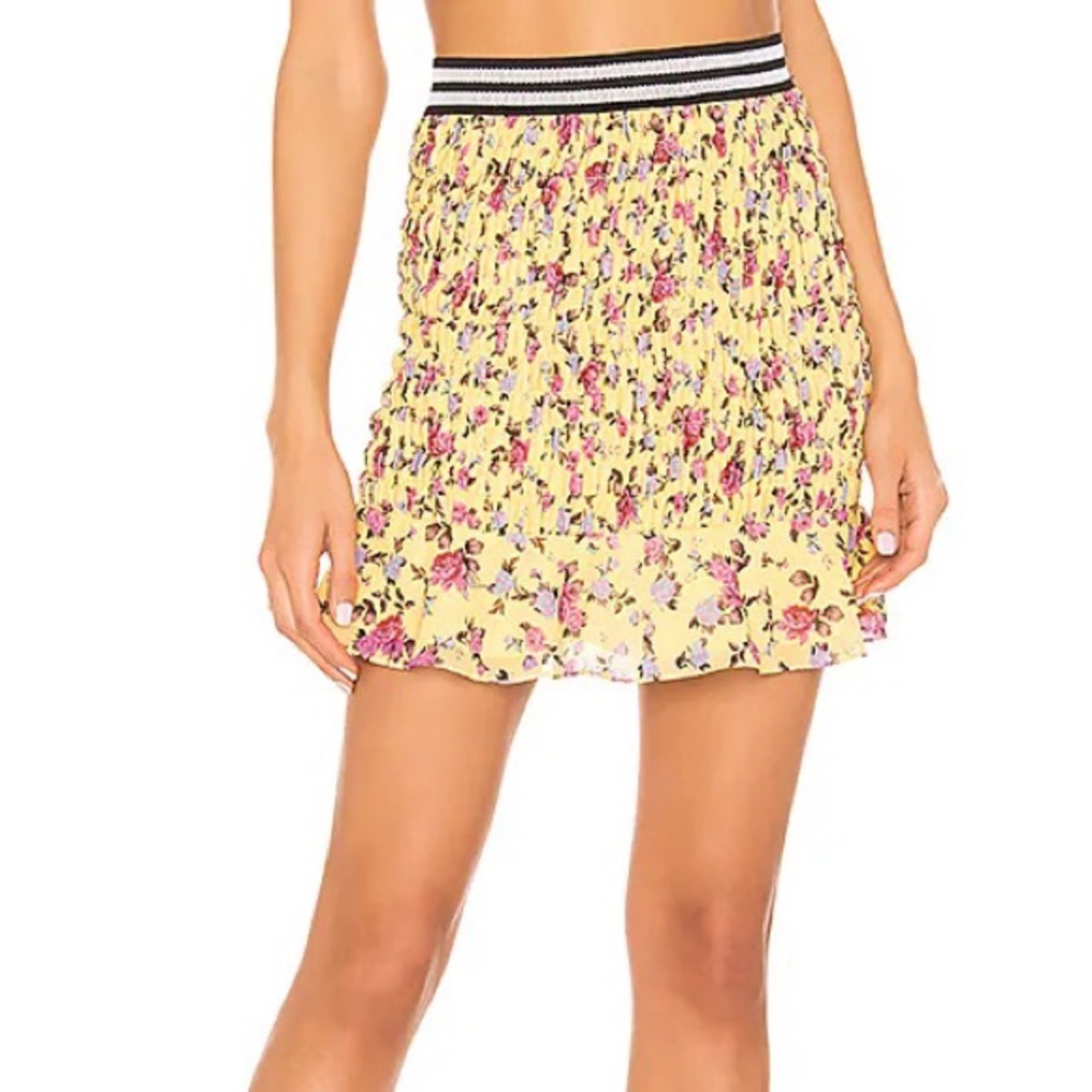 For Love & Lemons silk floral smocked Odette skirt
